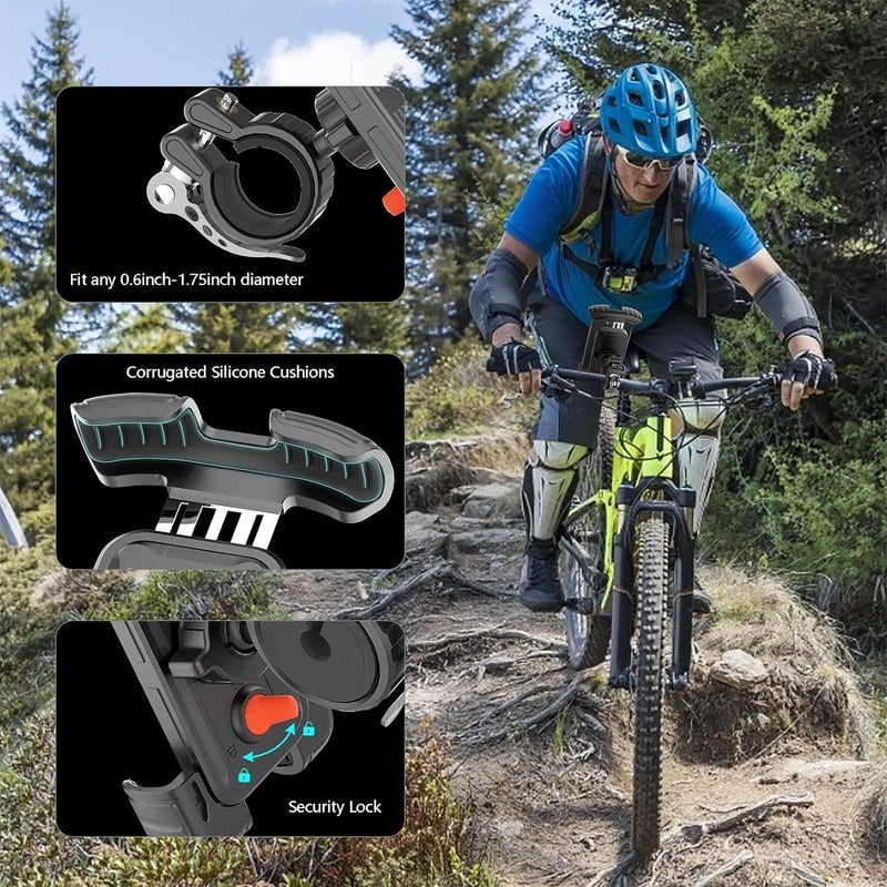 Marspeeder 2 Packs Bike Motorcycle Phone Mount,[Ultra Metal] Bike Motorcycle Phone Holder with Security Lock, Bicycle Phone Mount with Soft Cushion & Adjustable Clip Compatible with 4.7''-6.8'' Phone - Image 2
